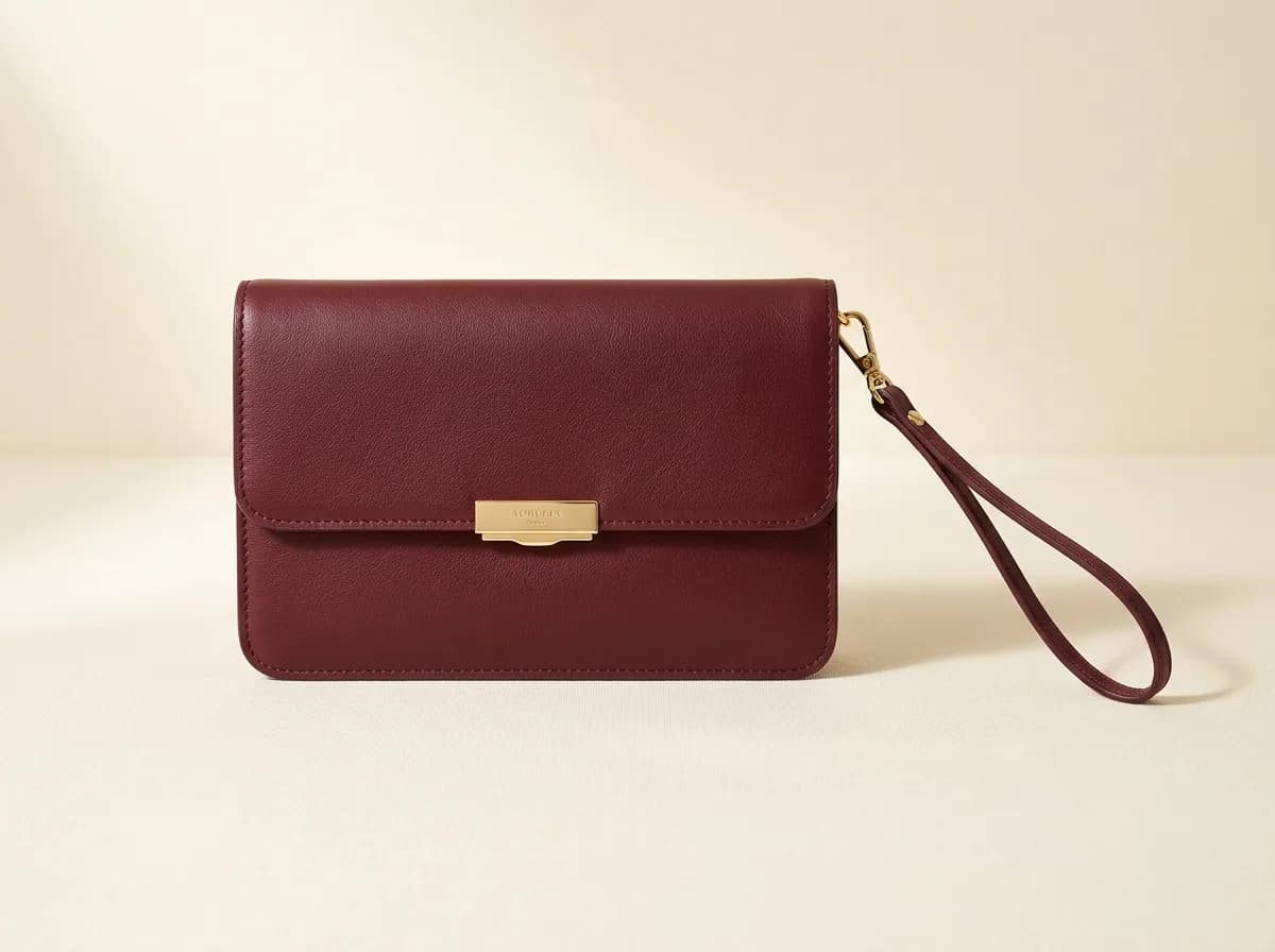 Luxury Burgundy Leather Clutch Purse